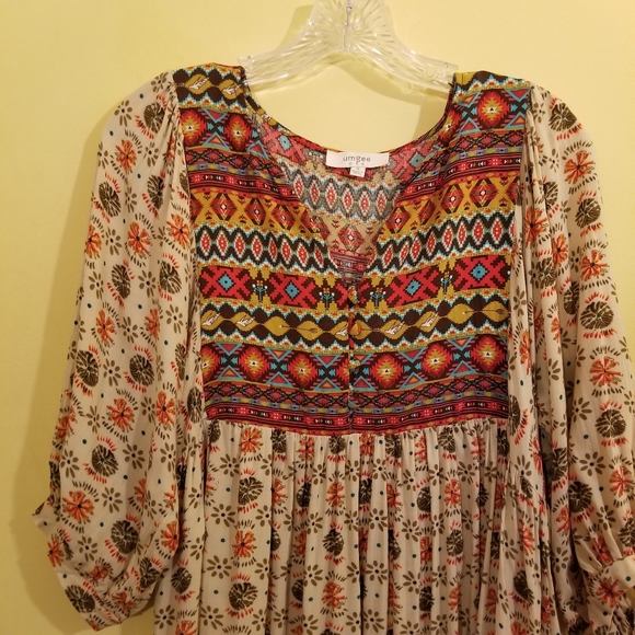 Umgee Free Spirit Dress Boho Babydoll Tribal Aztec - Picture 4 of 11